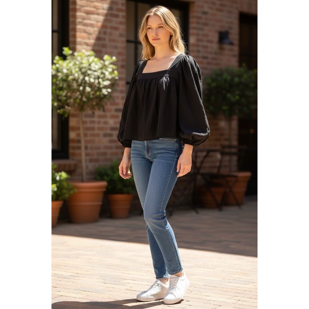 Abercrombie Fitch Cropped Top Women M Black Square Neck Minimalist Clean Girl